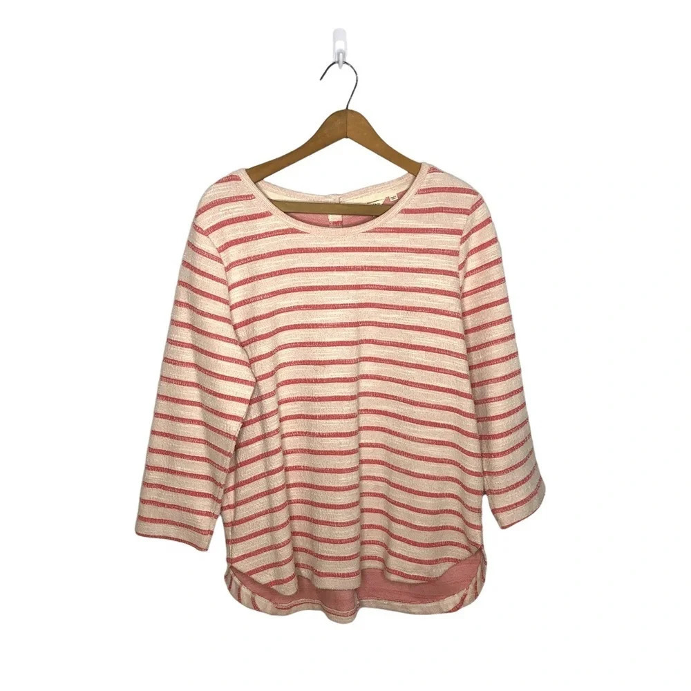 FAT FACE UK Textured Pink Striped Button Back Scoop neck sweater top